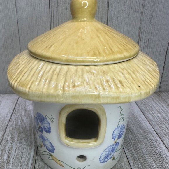 Vtg Teleflora Mushroom Shape Hanging Birdhouse Planter Floral 6.5" Tall Portugal - Picture 1 of 15